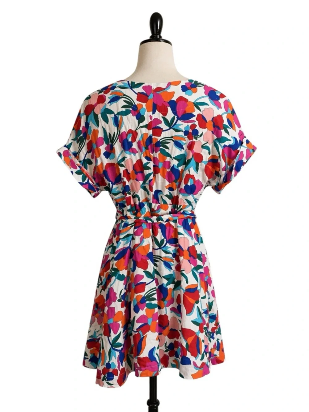 Karlie Floral Mini Dress Small Tie Waist Button Front Boho Summer - Picture 4 of 8